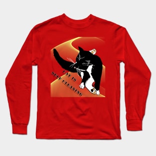 cute Tuxedo cat is self cleaning  Copyright TeAnne Long Sleeve T-Shirt